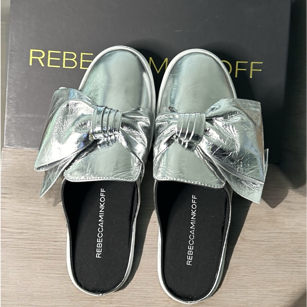 Rebecca Minkoff Neva Mule Sneaker Metallic Silver Leather Platform Size 6
